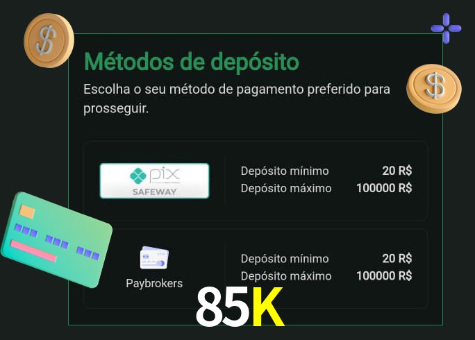 O cassino 85K oferece uma grande variedade de métodos de pagamento